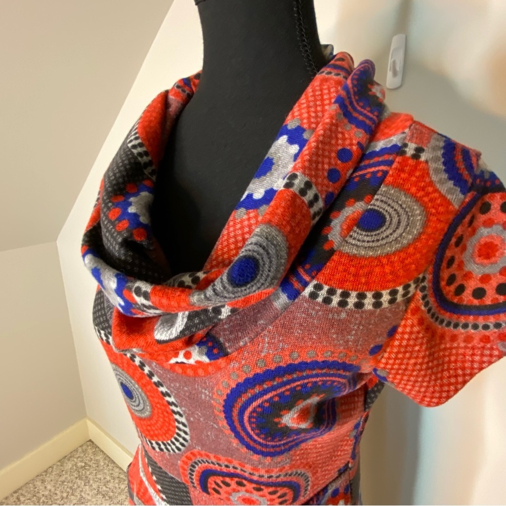 Geometric Pattern Mod Mini Dress 60’s Go-Go Cowl Neck Vintage Style Small - Picture 6 of 13